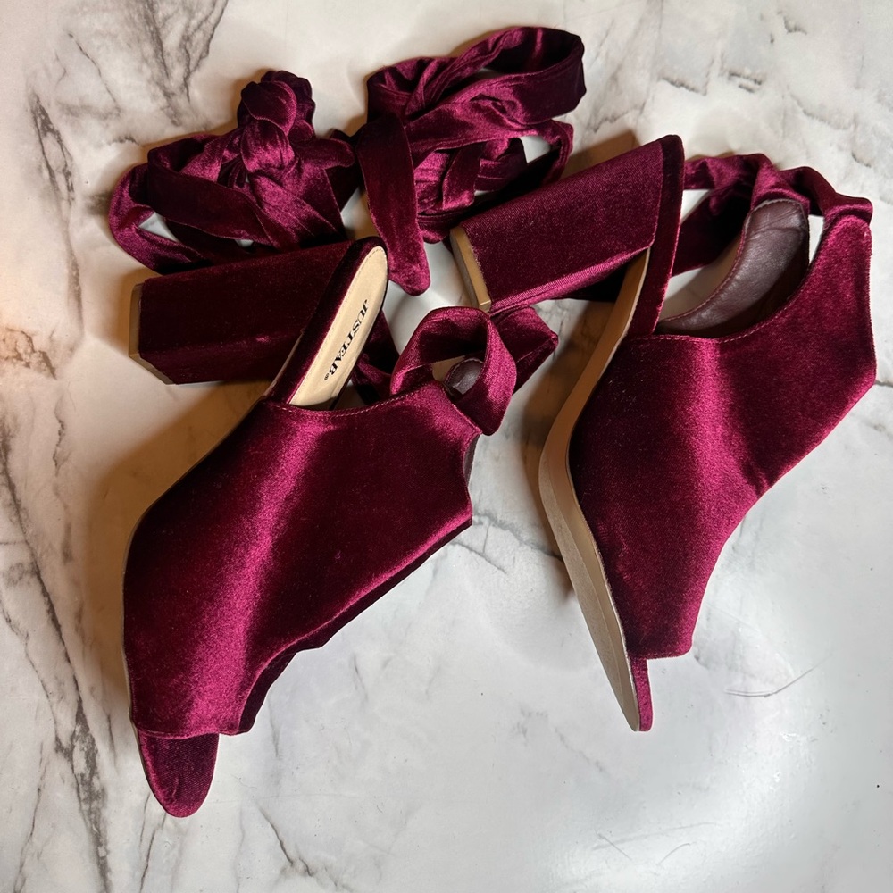 JustFab Women's Velvet Ankle Tie Block Heels - Deep Purple, Size 11